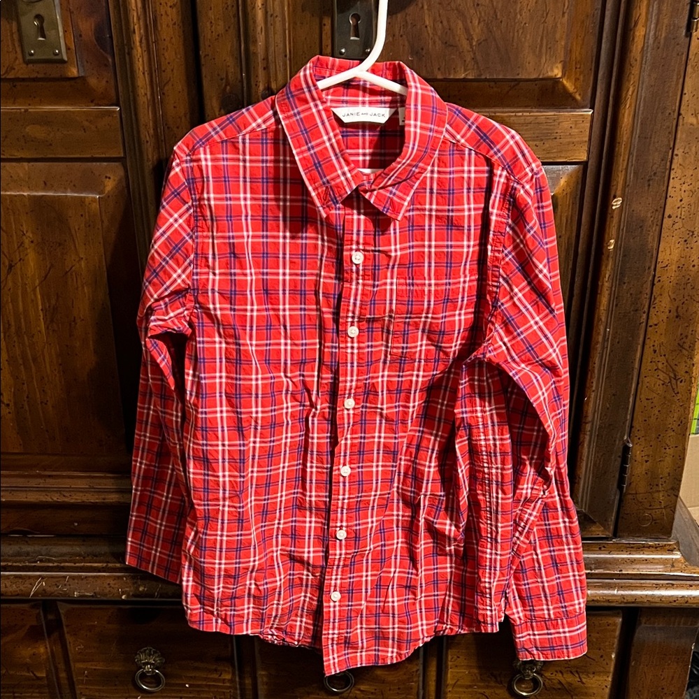 Janie and Jack Red Plaid Button Down Shirt